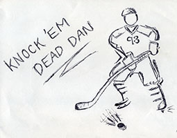 ink pen sketch of hockey player