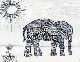 ink pen sketch of elephant