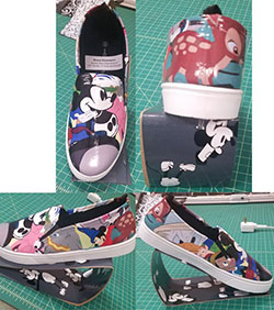 shoe that is covered in Disney charactes