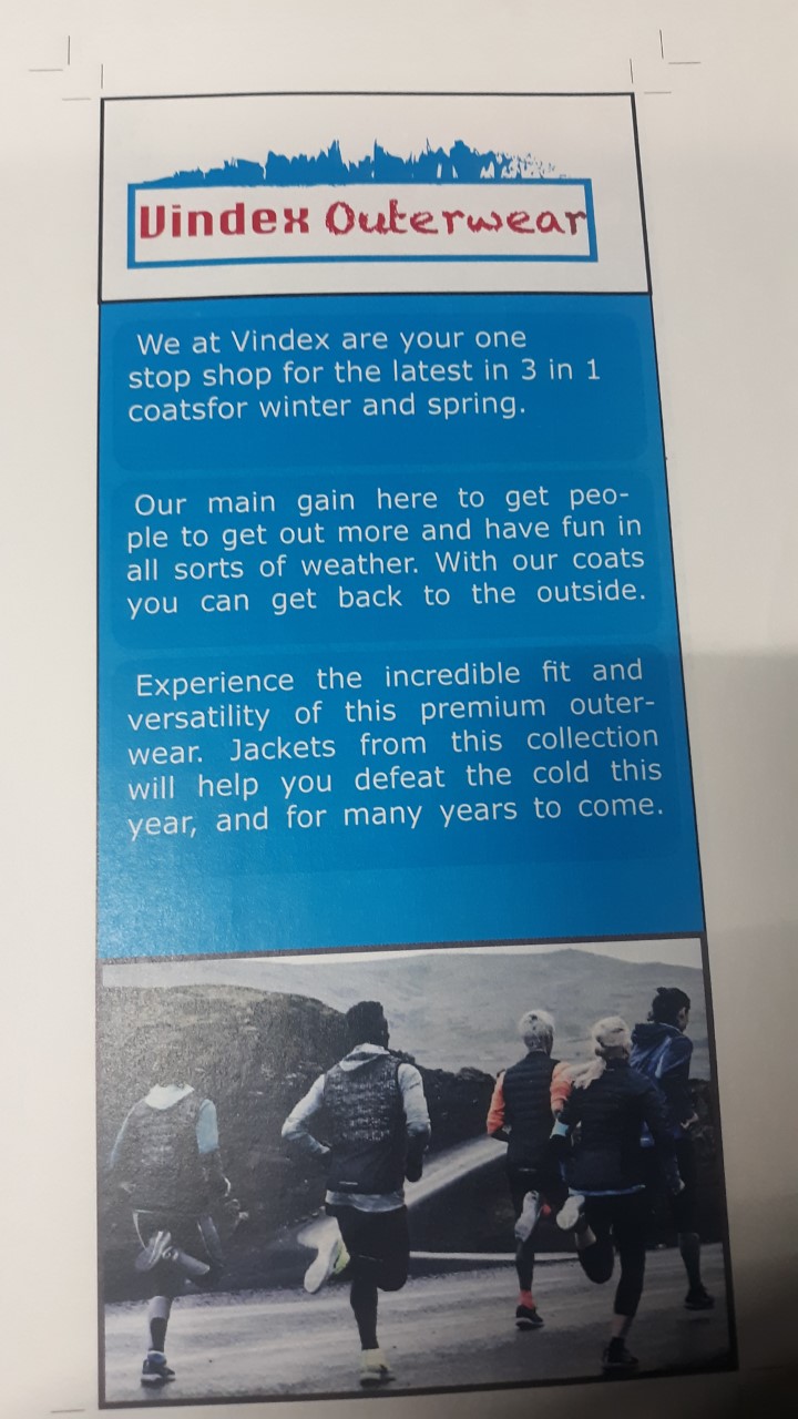  A picture of a brochure on what the Vindex offers